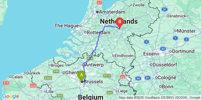 Map: Brussels Midi Train Station to Bennekom