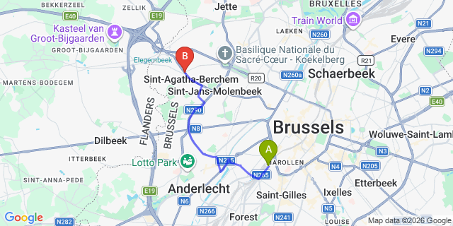 Map: Brussels Midi Train Station to Berchem-Sainte-Agathe