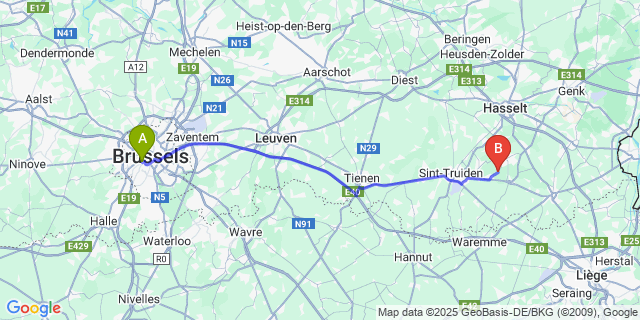Map: Brussels Midi Train Station to Berlingen
