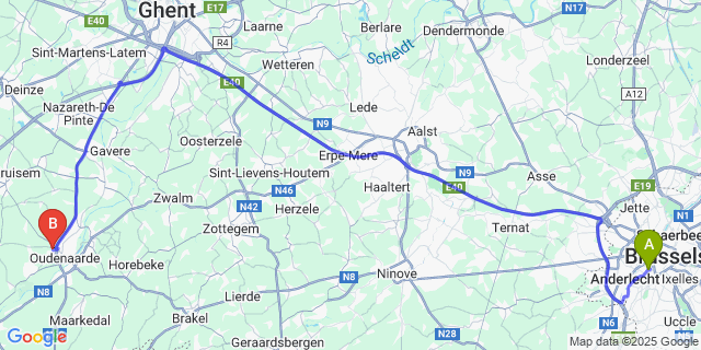 Map: Brussels Midi Train Station to Bevere