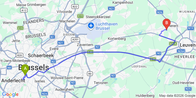 Map: Brussels Midi Train Station to Beverwijk