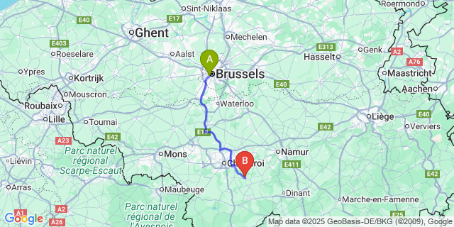 Map: Brussels Midi Train Station to Biesme
