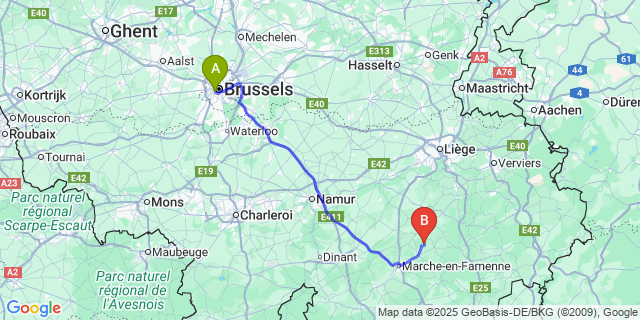 Map: Brussels Midi Train Station to Biron