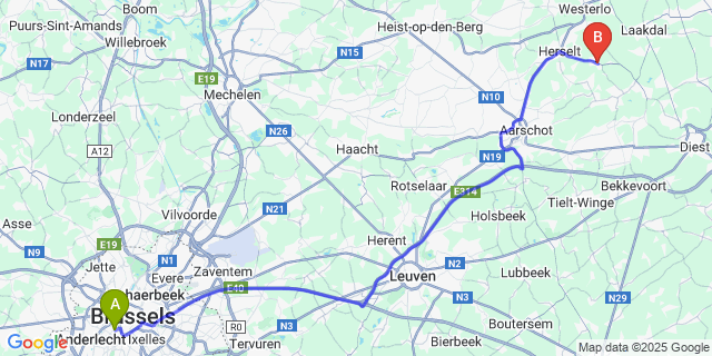 Map: Brussels Midi Train Station to Blauberg