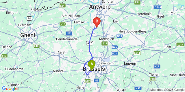 Map: Brussels Midi Train Station to Boom Tomorrowland Festival