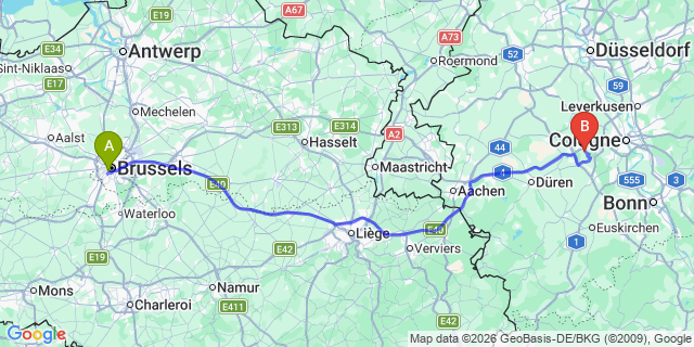 Map: Brussels Midi Train Station to Borne