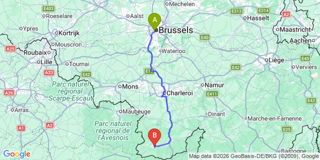 Map: Brussels Midi Train Station to Bourlers