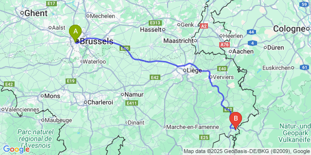 Map: Brussels Midi Train Station to Bracht