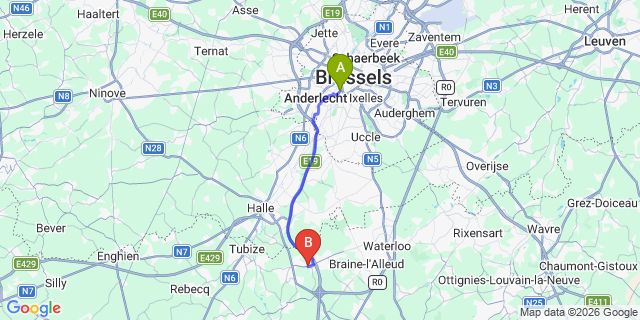 Map: Brussels Midi Train Station to Braine-le-Ch