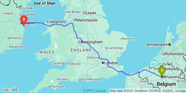 Map: Brussels Midi Train Station to Bray