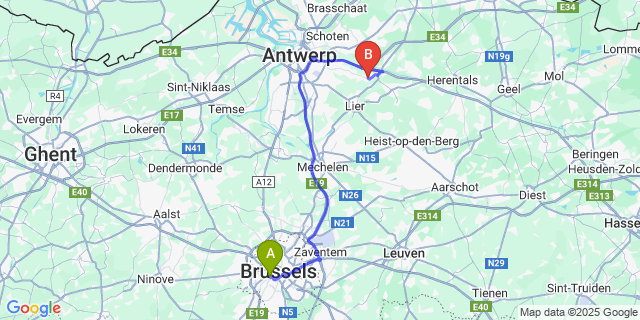 Map: Brussels Midi Train Station to Broechem