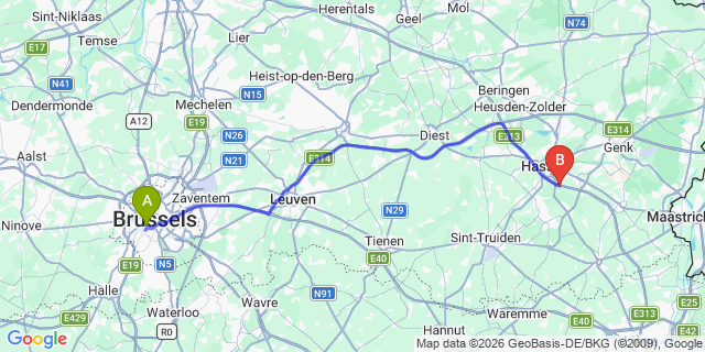 Map: Brussels Midi Train Station to Bunschoten
