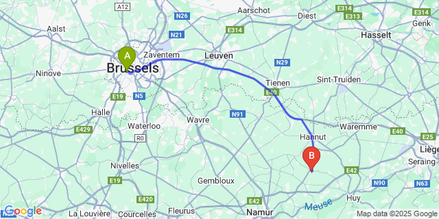 Map: Brussels Midi Train Station to Burdinne