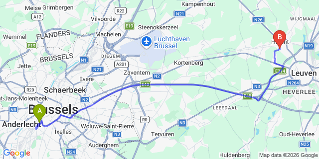 Map: Brussels Midi Train Station to Castricum