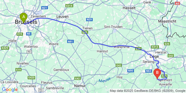 Map: Brussels Midi Train Station to Chanxhe