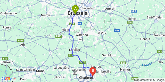 Map: Brussels Midi Train Station to Châtelineau