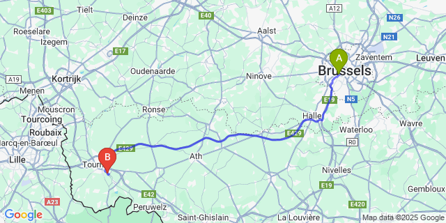 Map: Brussels Midi Train Station to Chercq