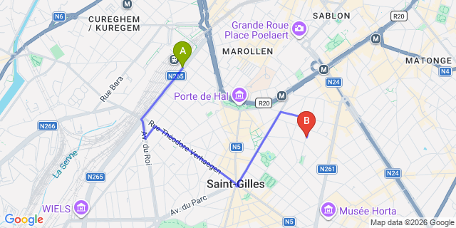 Map: Brussels Midi Train Station to Chic Cocoon Center, Brussels
