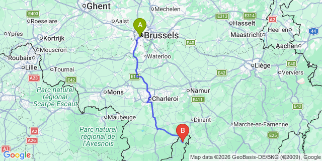 Map: Brussels Midi Train Station to Chooz