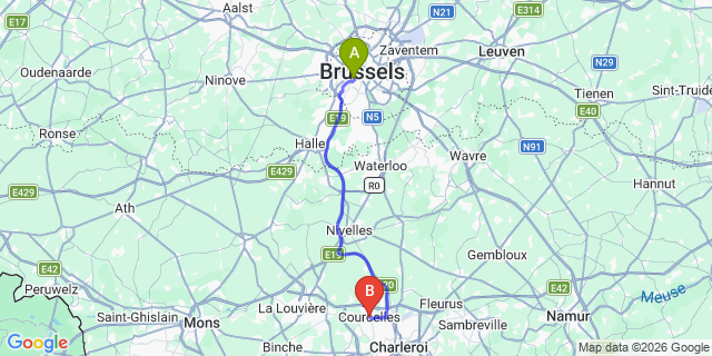Map: Brussels Midi Train Station to Courcelles