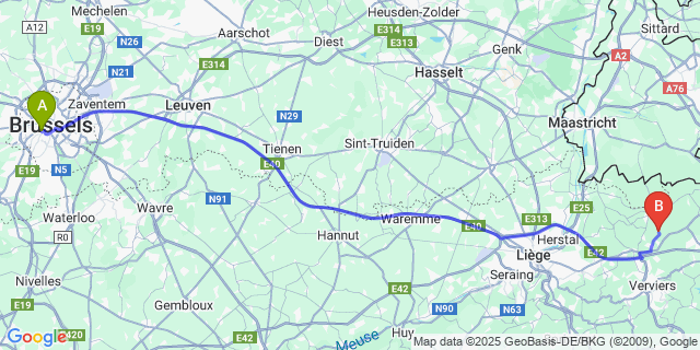 Map: Brussels Midi Train Station to Crawhez