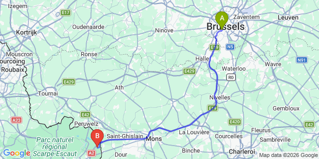 Map: Brussels Midi Train Station to Crespin