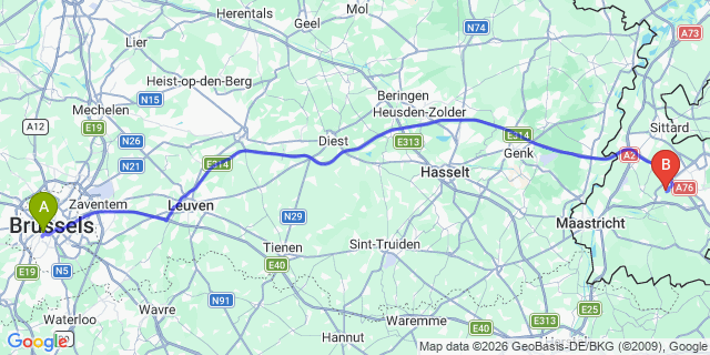 Map: Brussels Midi Train Station to Cuijk
