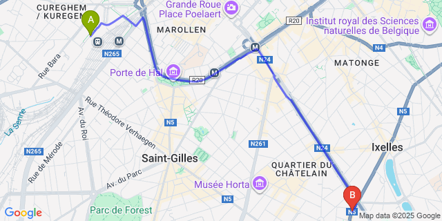 Map: Brussels Midi Train Station to Den Hoom