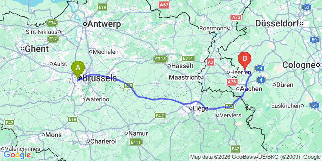 Map: Brussels Midi Train Station to Deventer