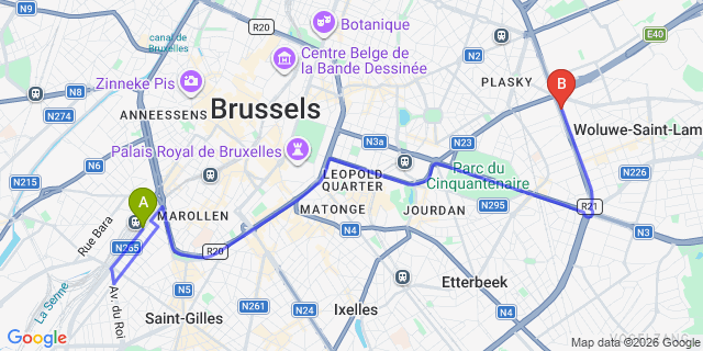 Map: Brussels Midi Train Station to Diamant Suites Brussels EU