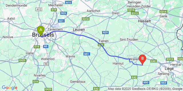 Map: Brussels Midi Train Station to Donceel