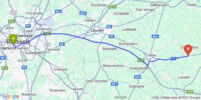 Map: Brussels Midi Train Station to Dormaal