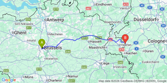 Map: Brussels Midi Train Station to Drachten