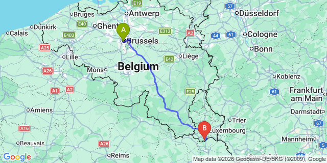 Map: Brussels Midi Train Station to Dudelange