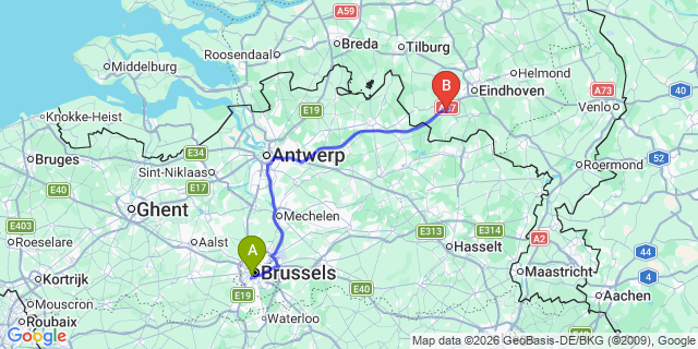 Map: Brussels Midi Train Station to Eersel