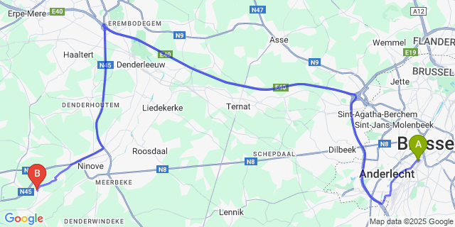 Map: Brussels Midi Train Station to Eichem