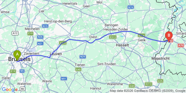Map: Brussels Midi Train Station to Elsloo