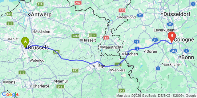 Map: Brussels Midi Train Station to Emmen