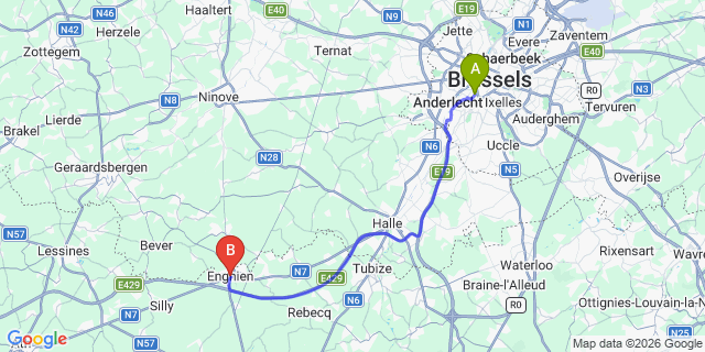 Map: Brussels Midi Train Station to Enghien