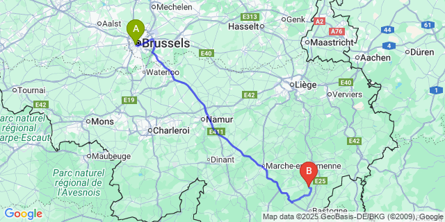 Map: Brussels Midi Train Station to Engreux