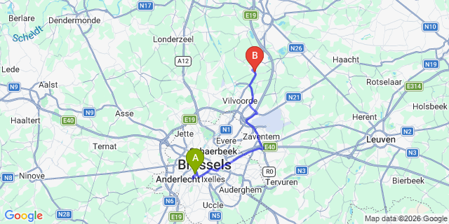 Map: Brussels Midi Train Station to Eppegem