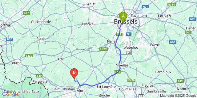 Map: Brussels Midi Train Station to Erbisœul