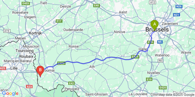 Map: Brussels Midi Train Station to Esplechin