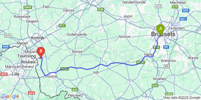 Map: Brussels Midi Train Station to Evregnies