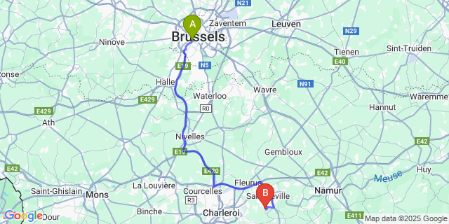 Map: Brussels Midi Train Station to Falisolle