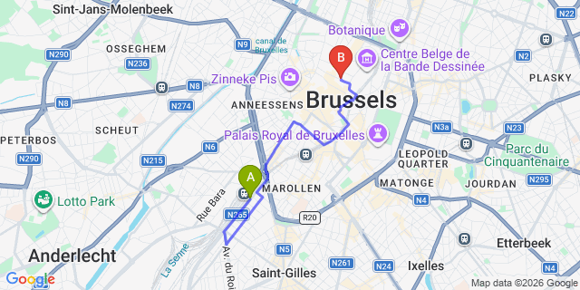 Map: Brussels Midi Train Station to Fleur de Ville, Brussels