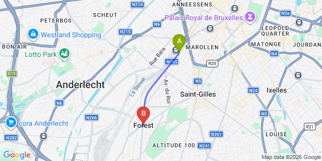 Map: Brussels Midi Train Station to Forest