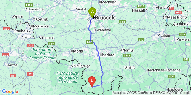 Map: Brussels Midi Train Station to Forges