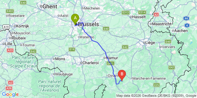 Map: Brussels Midi Train Station to Frandeux