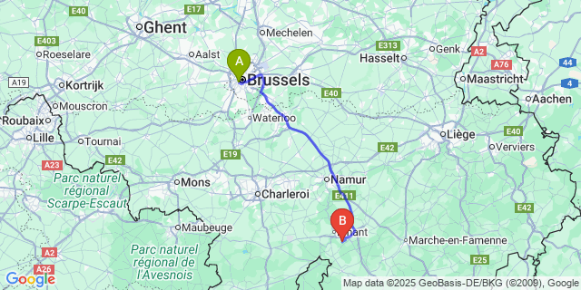 Map: Brussels Midi Train Station to Furfooz